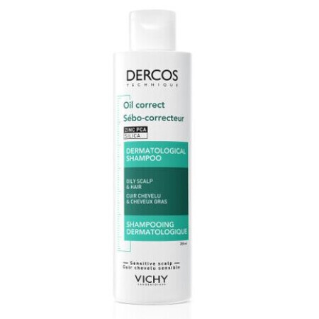 Vichy Dercos Oil Correct Normalisierendes Shampoo für fettiges Haar und Kopfhaut, 200 ml