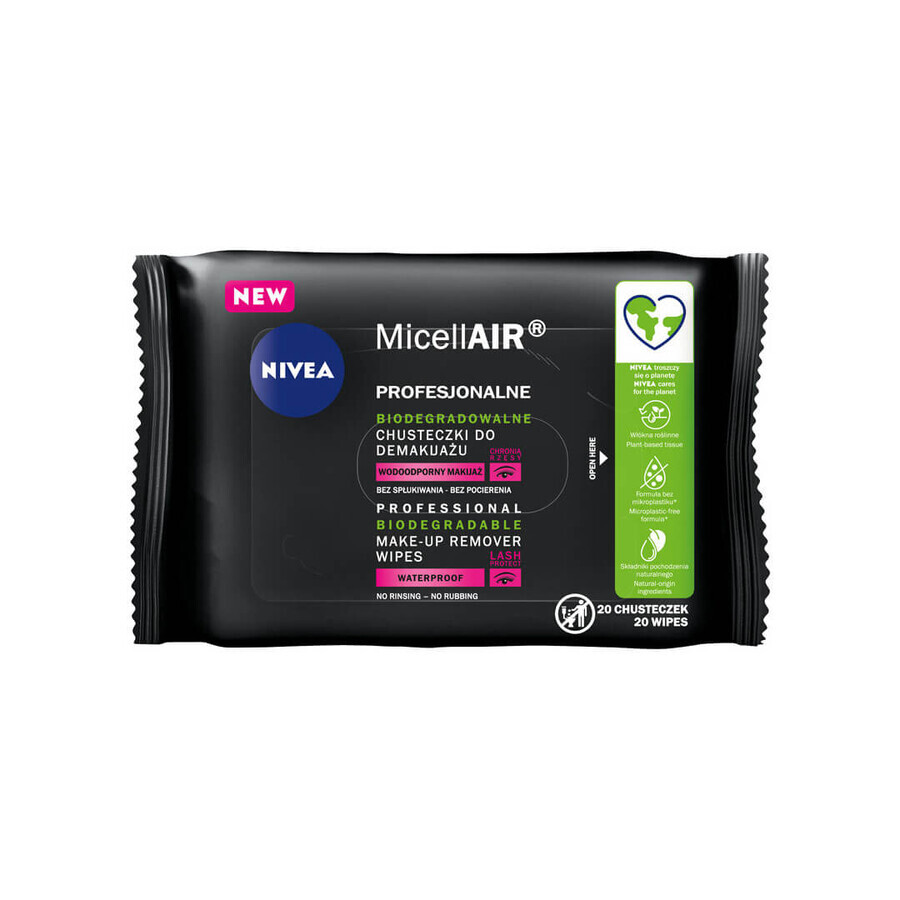 Nivea MicellAir Professional Biologisch abbaubare Reinigungstücher, 20 Stück