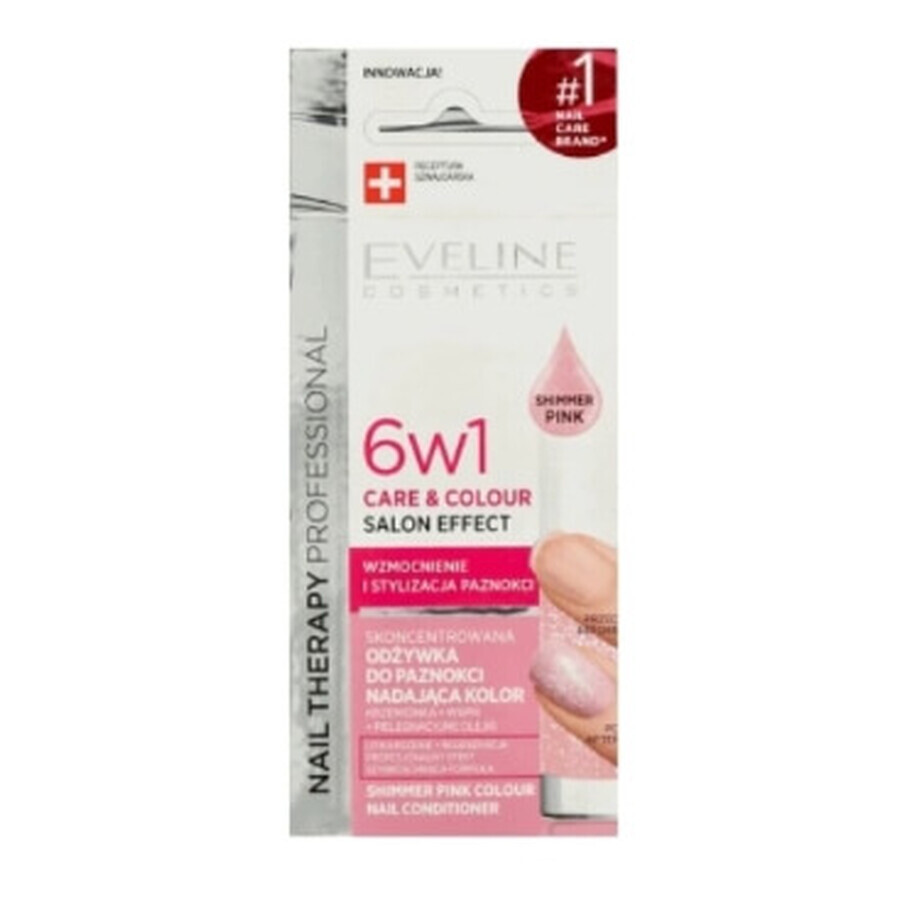 Eveline, 6w1 Care amp; Colour Shimmer Pink , Bálsamo para uñas, 5 ml