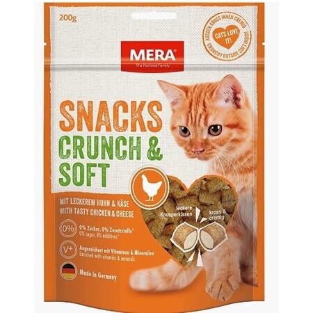 Mera, Snacks Crunch amp; Soft, Katzenleckerli, Huhn und Käse, 200g