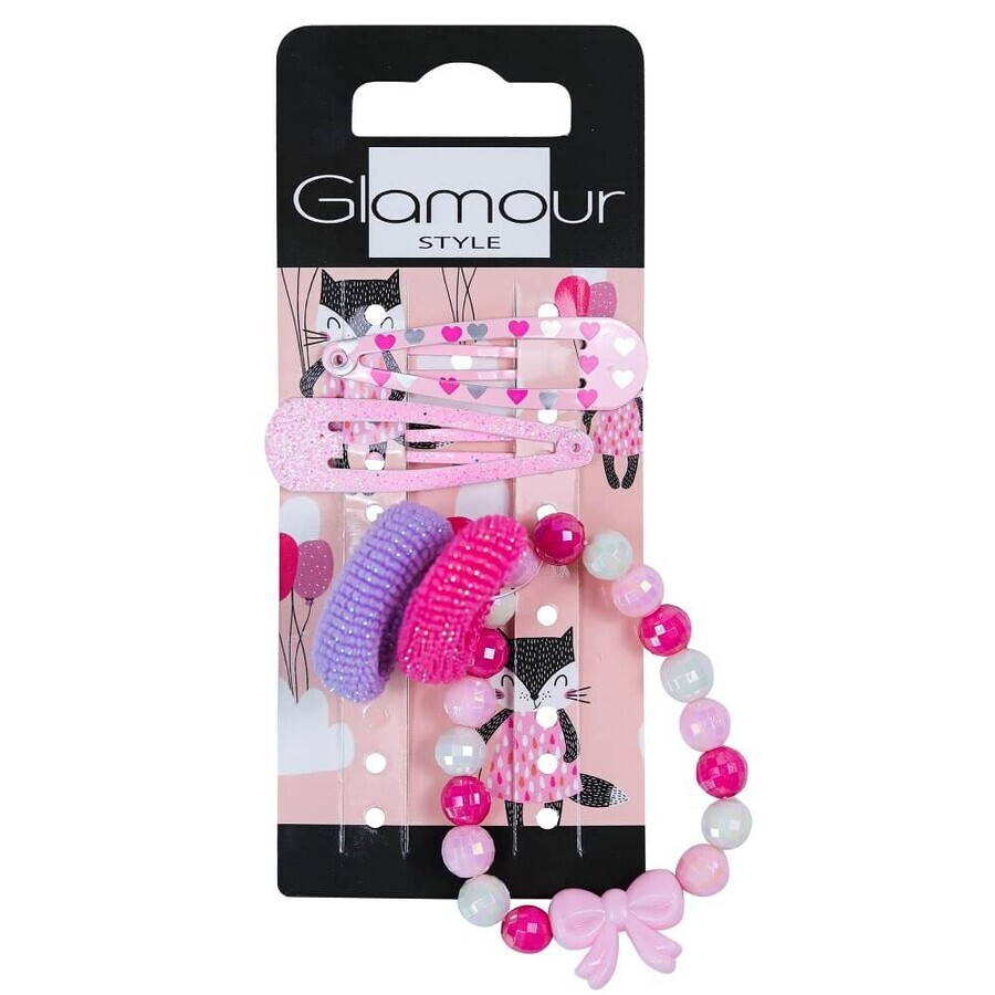 Glamour Kids Wachs Gummibänder 2 Stück + Wachs Clips 2 Stück + Hearts Armband