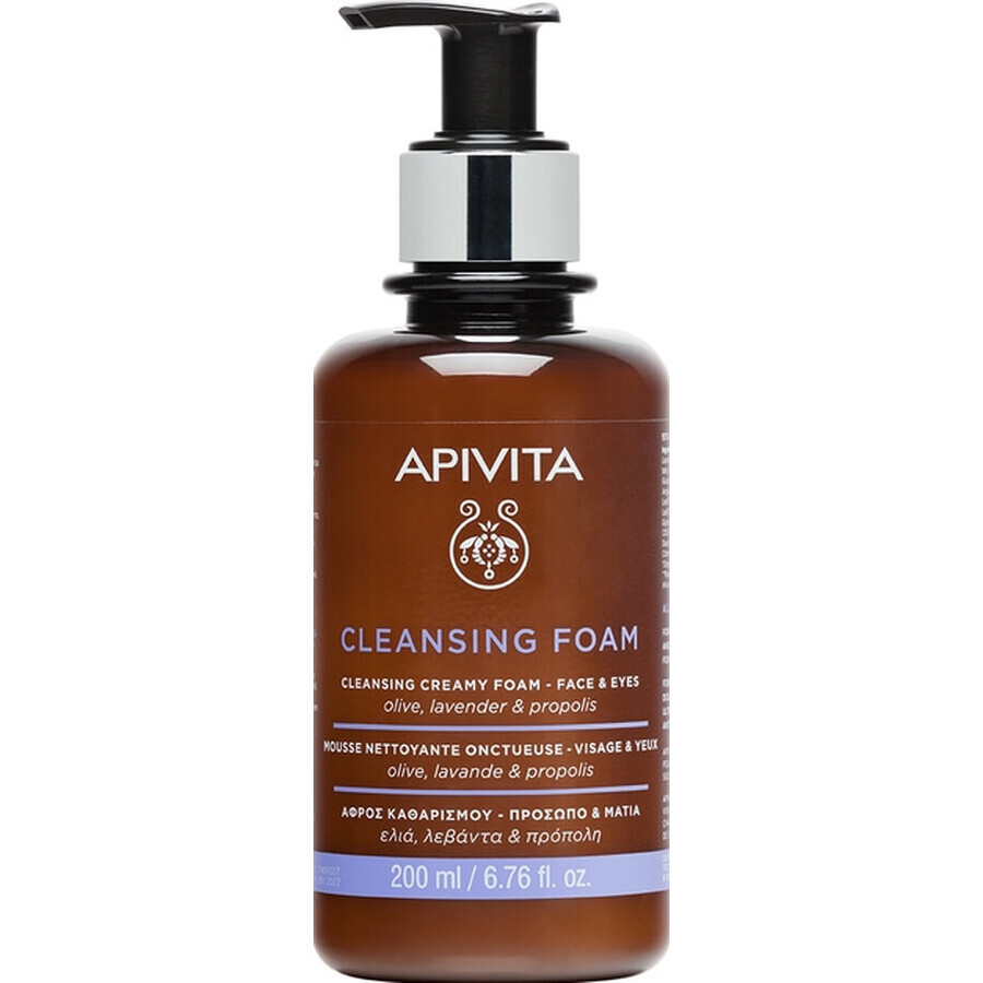 Apivita Crema Espumosa Limpiadora para Rostro y Ojos, 200 ml