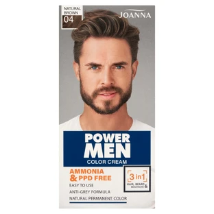 Joanna Power Men Color Cream 3in1 Culoare pentru barbă și păr 04 Natural Brown, 30g