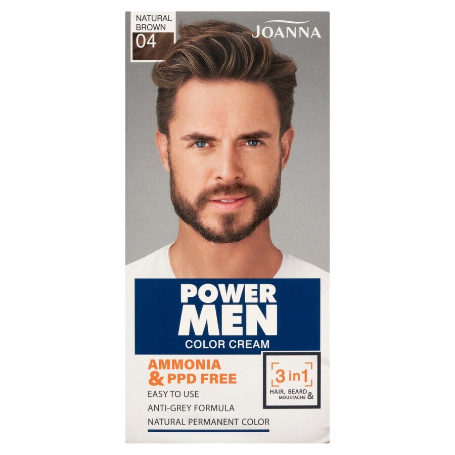 Joanna Power Men Colour Cream 3in1 Bart- und Haarfarbe 04 Naturbraun, 30g