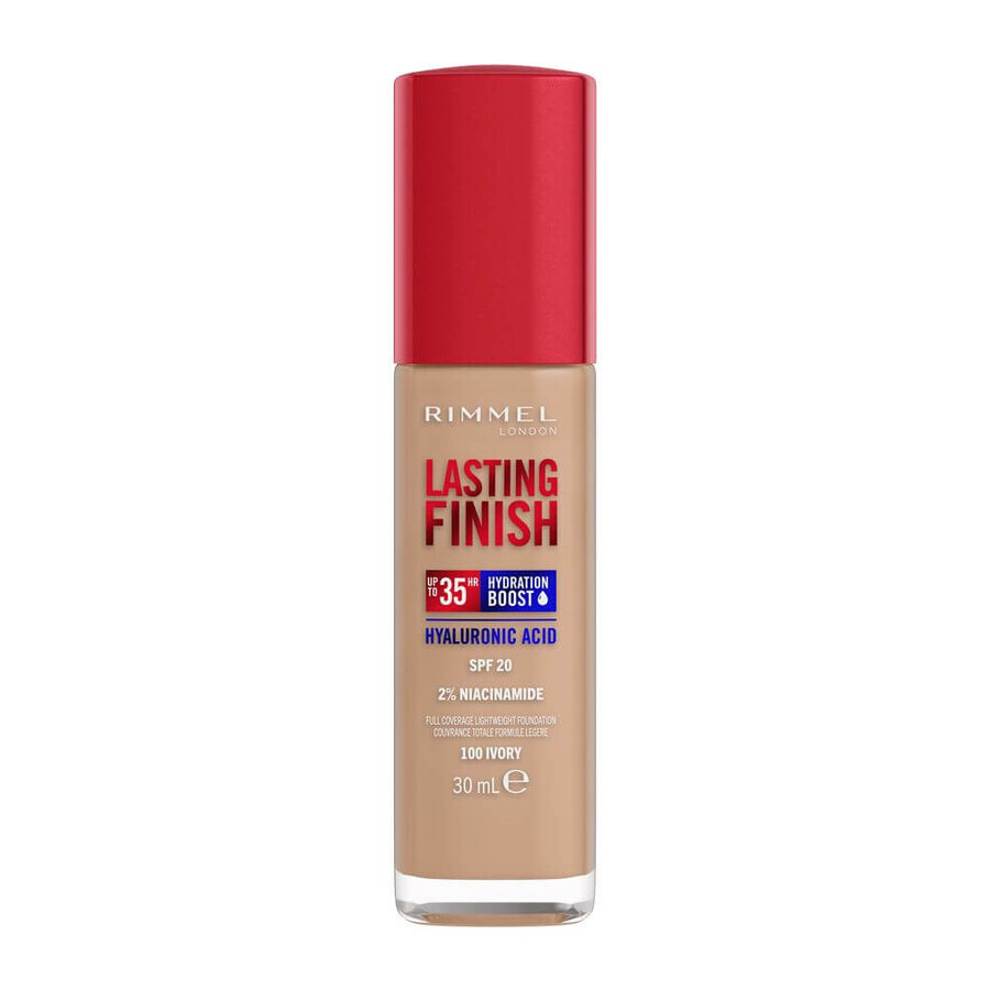 Rimmel Lasting Finish Langanhaltende feuchtigkeitsspendende Foundation mit SPF20 100 Elfenbein, 30ml