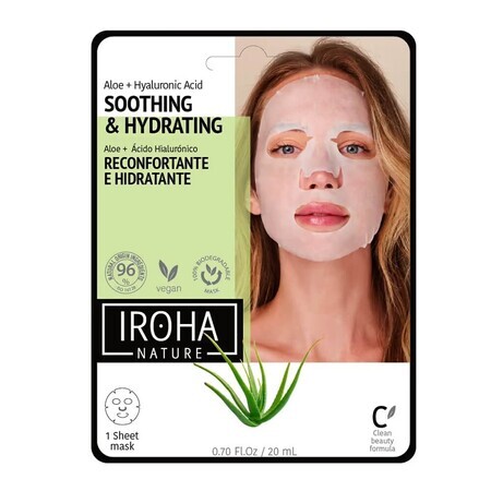 Iroha Nature Beruhigende & feuchtigkeitsspendende Gesichtsmaske mit Aloe Vera und Hyaluronsäure, 20ml