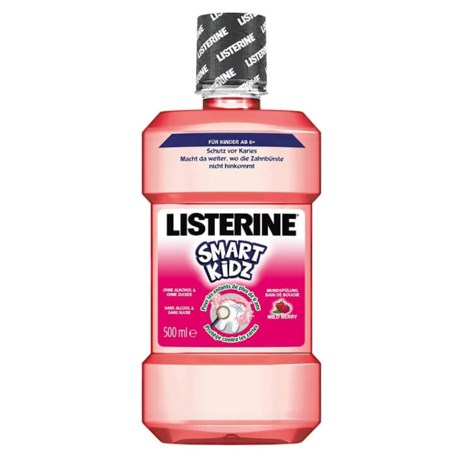 Listerine Smart Kidz, Colluttorio al gusto di mirtillo rosso per bambini sopra i 6 anni, 500 ml