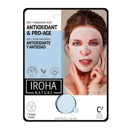 Iroha Nature Antioxidant amp; Pro-Age Tissue Face Mask Maschera antietà per le ascelle con coenzima Q10 e acido ialuronico, 20ml