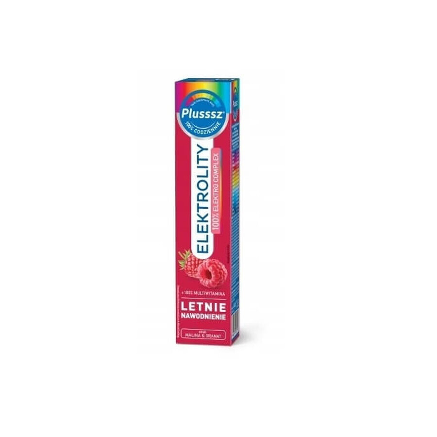 Plusssz Elektrolity + 100% Multivitamin Raspberry and Pomegranate, 24 effervescent tablets