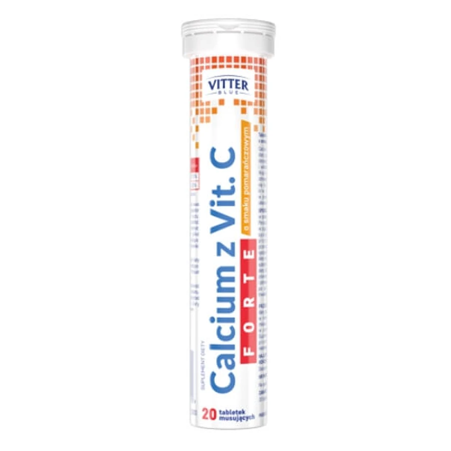 Calcio con vitamina C Forte, gusto arancia, 20 compresse effervescenti