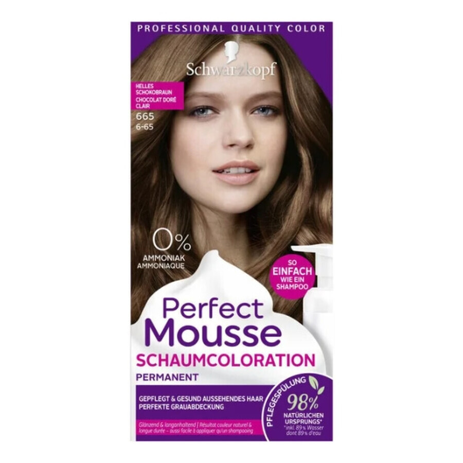 Schwarzkopf, Perfect Mousse, 665 Light Chocolate Bir, Färbewachs Mousse