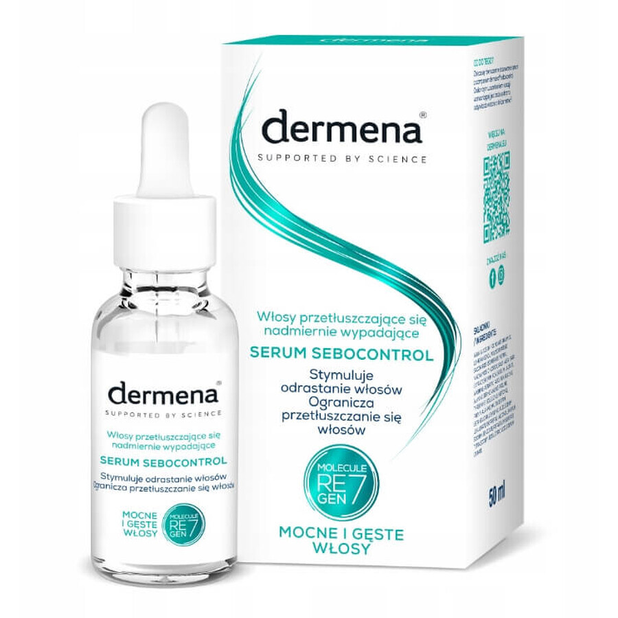 Dermena Supported By Science Sebocontrol Serum per capelli grassi, perdita eccessiva di capelli, 50 ml