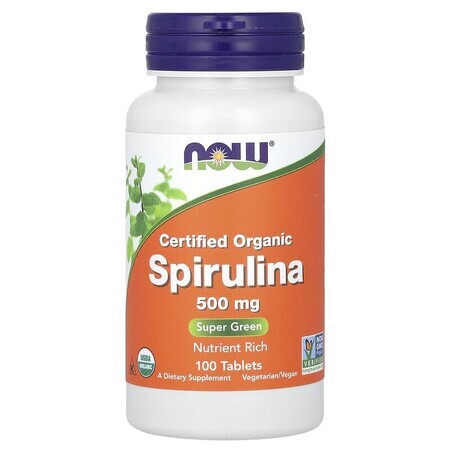 Organic Spirulina, 500 mg, 100 tablets, Now Foods