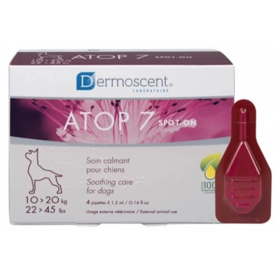 Soothing skin care product for dogs and cats Atop 7 Spot On 10-20 kg, 4 x 1.2 ml, Dermoscent