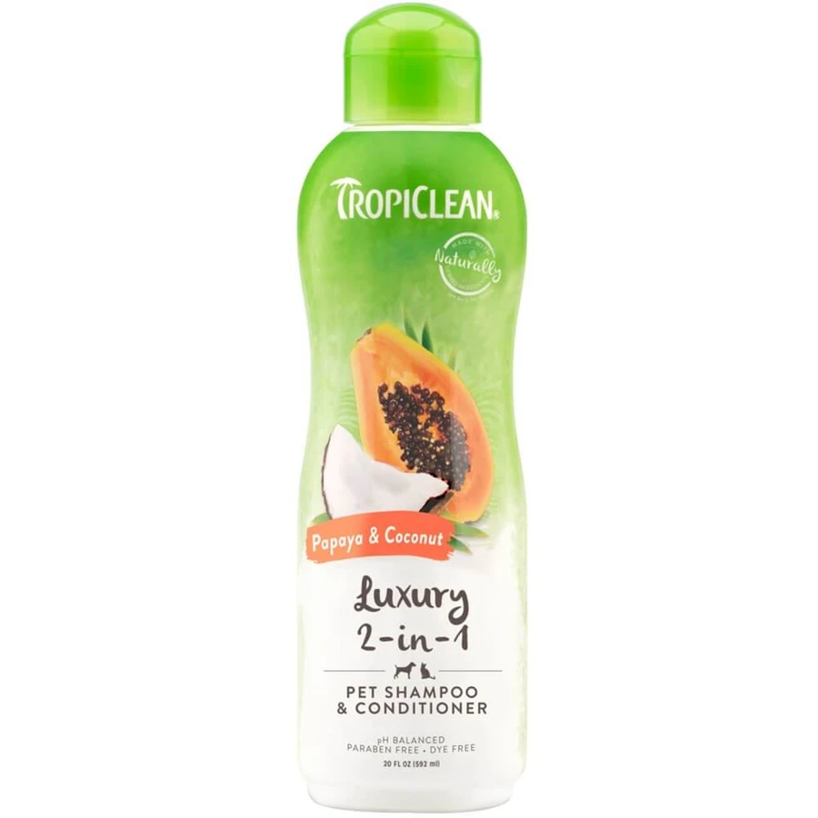 Papaya&Coconut Grooming 2 in 1, shampoo di lusso per cani e gatti, 355 ml, Tropiclean