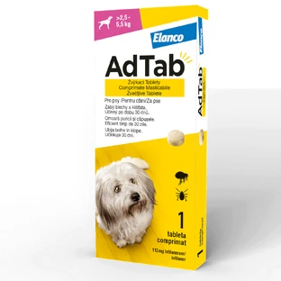 Antiparasitaire oral pour chiens de 2,5 à 5,5 kg AdTab Dog 112,5 mg, 1 comprimé, Elanco