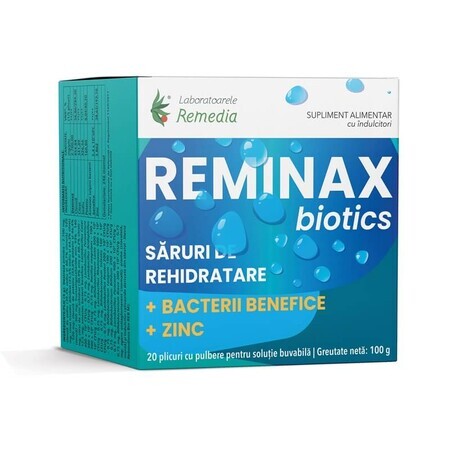 Reminax Biotics Rehydratationssalze + nützliche Bakterien und Zink, 20 Beutel, Remedia