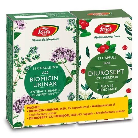 Package Biomicin Urinary A20, 15 softgels + Diurosept with black cherry U68, 63 capsules, Fares