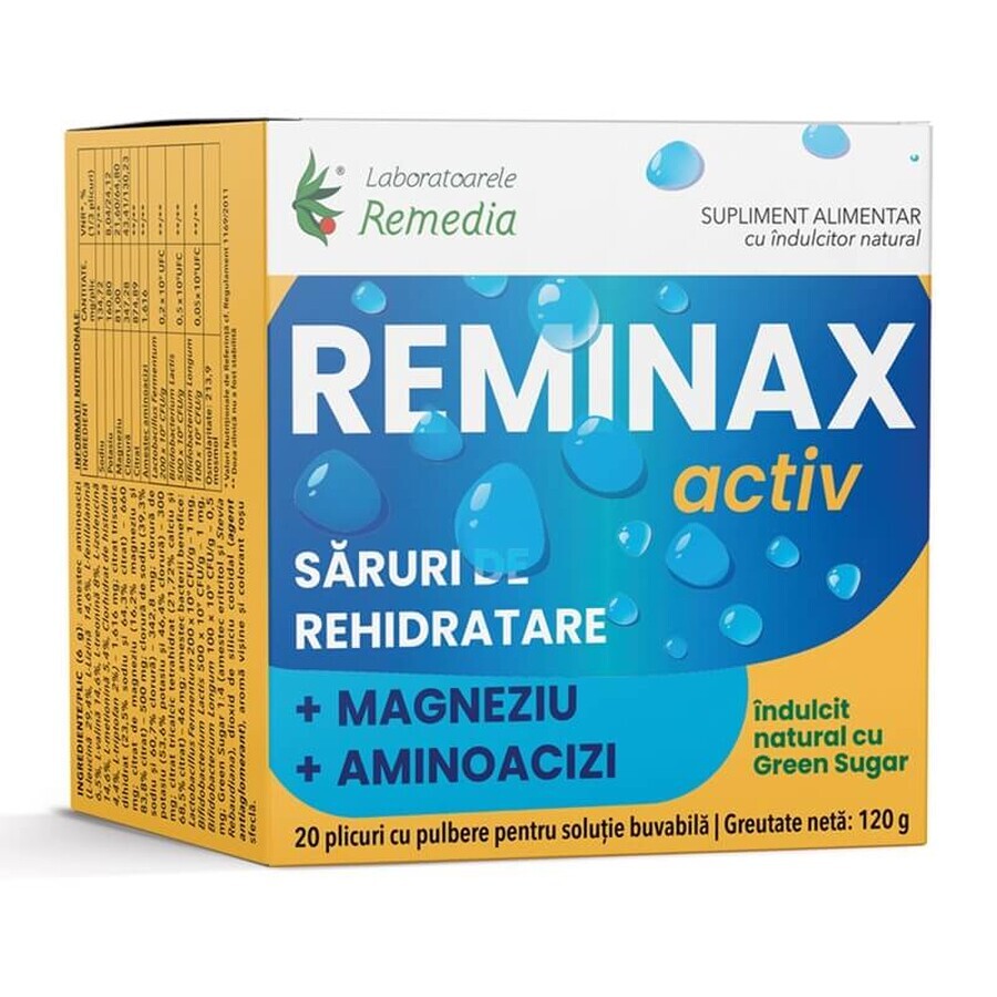 Reminax Activ Rehydratationssalze + Magnesium und Aminosäuren, 20 Beutel, Remedia