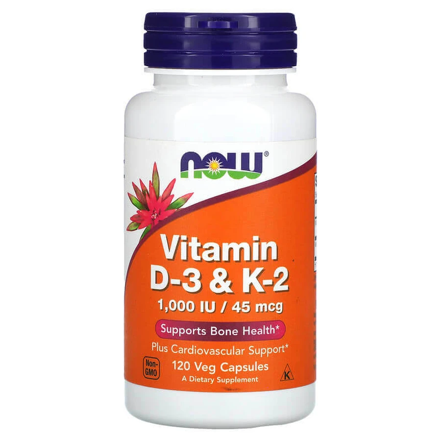 Vitamina D-3 1000UI Si K2 MK4 45 mcg, 120 cápsulas vegetales, Now Foods