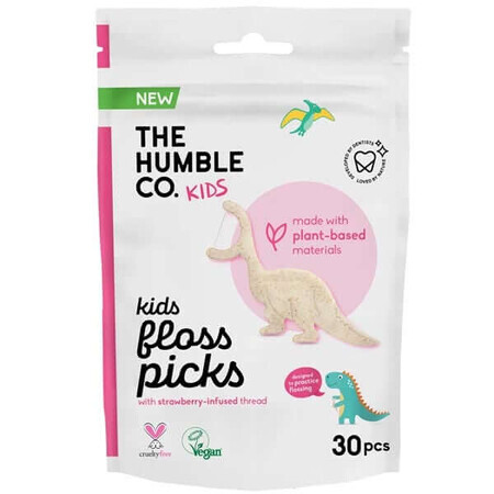 Kinderzahnseide mit Erdbeergeschmack Kids Floss Picks, 30 Stück, Humble