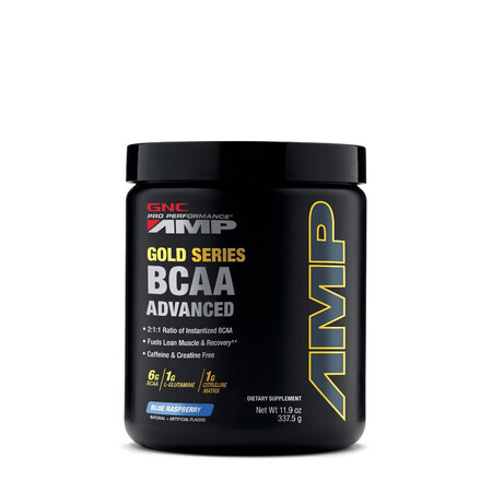 Gnc Pro Performance Amp Gold Series Bcaa Advanced, Advanced Bcaa Formula With Blue Raspberry Flavor, 337.5 G