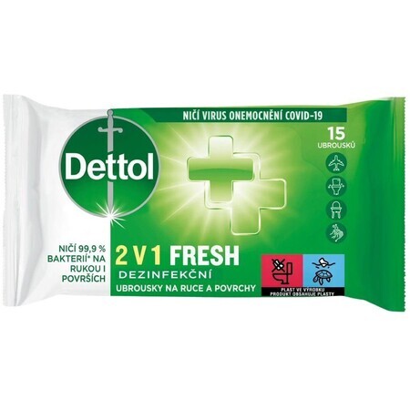 Dettol Toallitas Desinfectantes 2 en 1 para Manos y Superficies 15 uds.