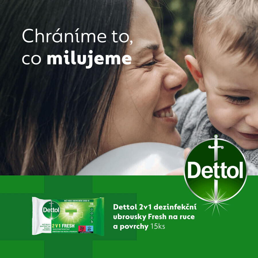 Dettol Toallitas Desinfectantes 2 en 1 para Manos y Superficies 15 uds.