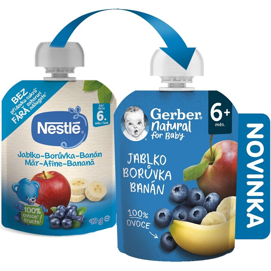 Gerber Pungă naturală mere, afine și banane 6m+ 90 g