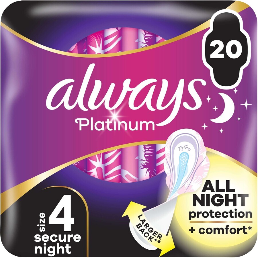 Always Platinum Secure Night Sanitary Napkins with wings 20 pcs