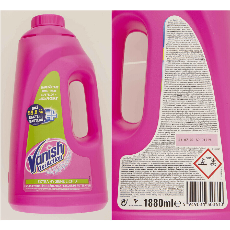 Vanish Oxi Action Extra Hygienic 20 waschen Fleckenentferner 1,88 l