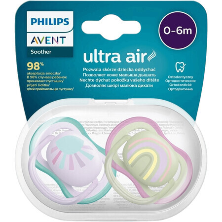 Philips Avent Ultra Air Sucette 0-6m fille (arc-en-ciel) 2 pcs