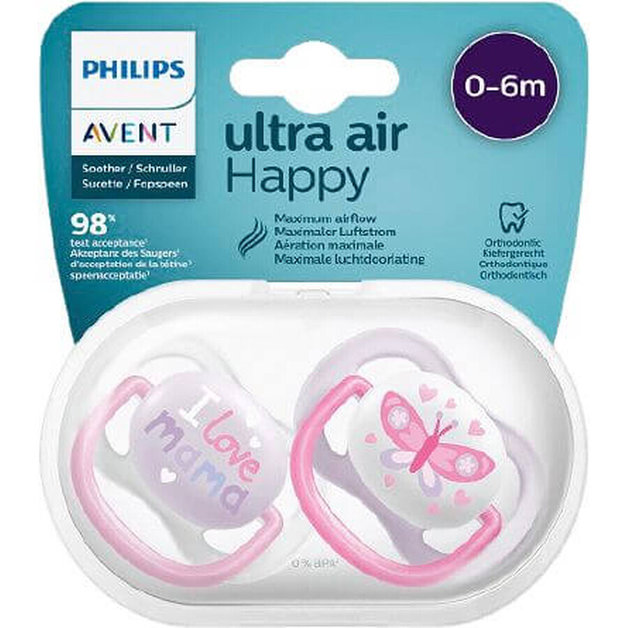 Chupete Philips Avent Ultra air text 0-6m niña 2 piezas