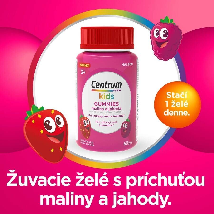 Centrum Kids Gummies multivitamine pentru copii jeleu de zmeură și căpșuni 60 buc