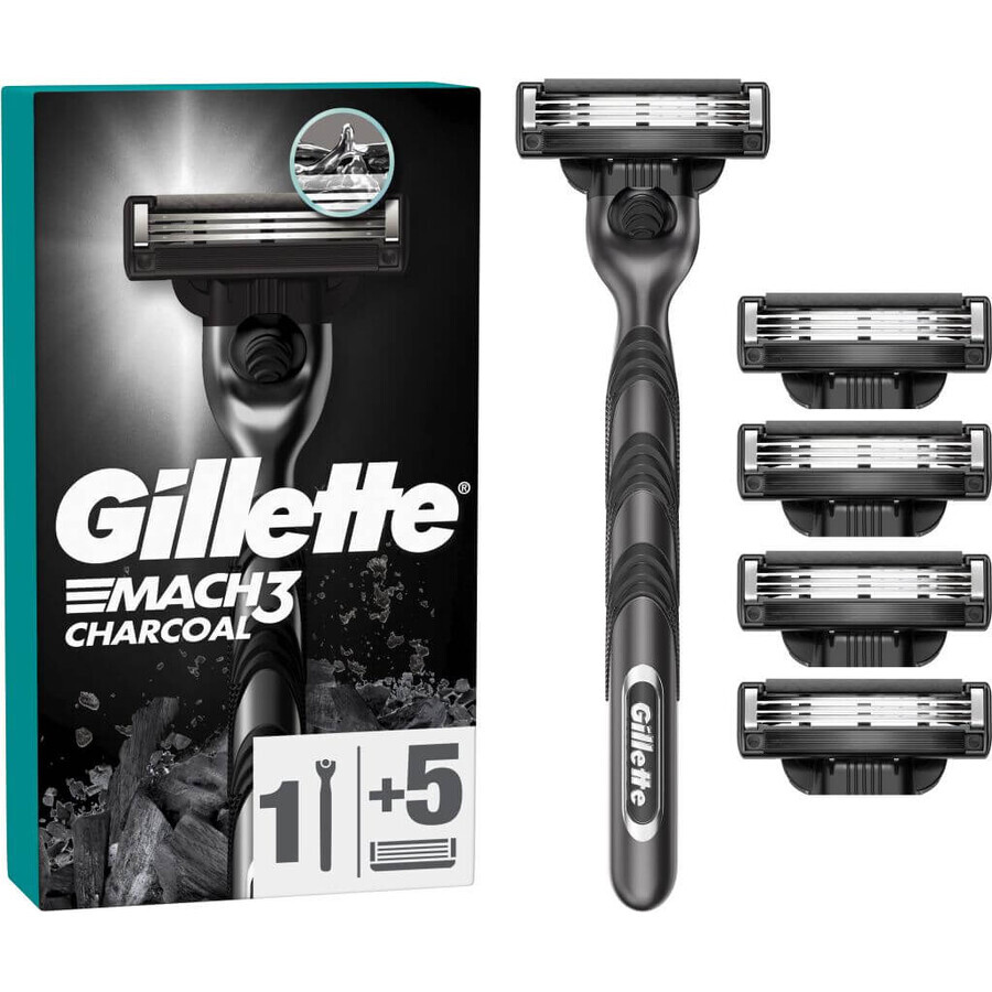 Rasoir pour homme Gillette Mach3 Charcoal + 5 têtes de rasage