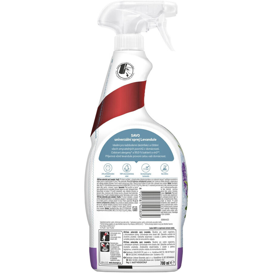 Disinfecting and cleaning spray Savo Lavender 700 ml