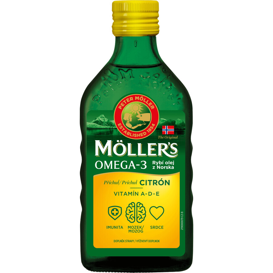 Mollers Omega 3 Aceite de pescado, aceite de hígado de bacalao con sabor a limón 250 ml