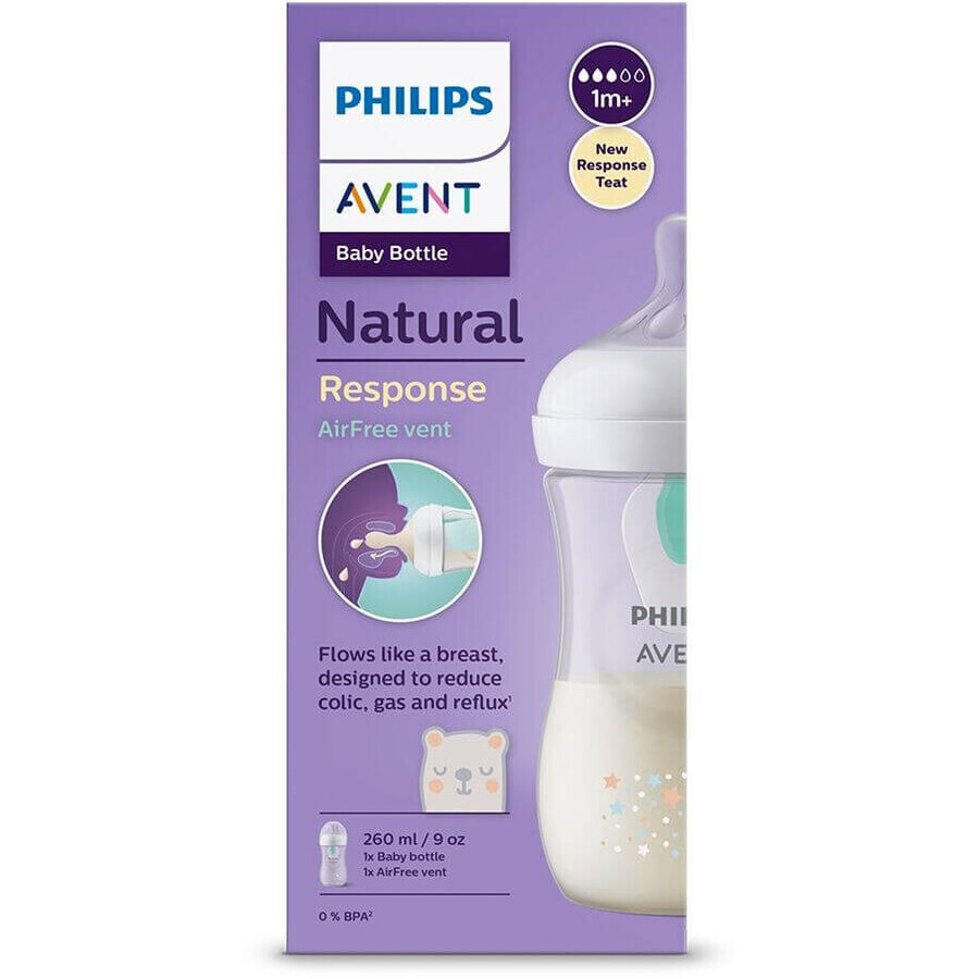 Biberon Natural Response de Philips Avent avec valve AirFree 260 ml, 1m+ Bear