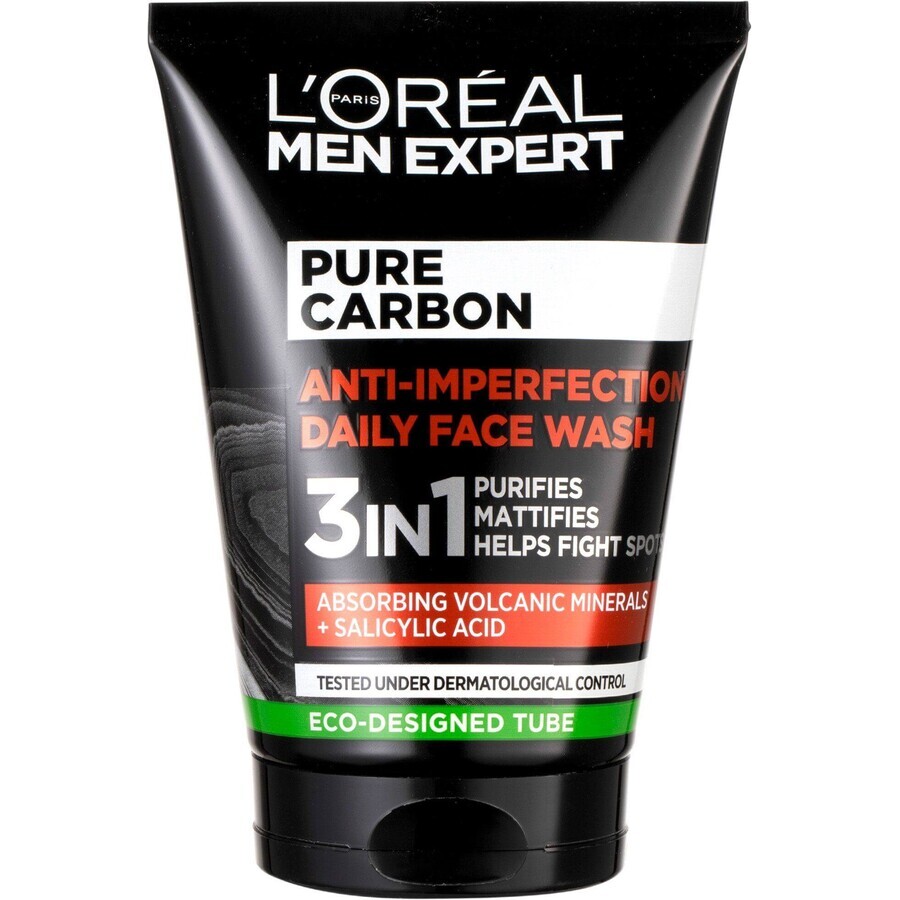 L'Oréal Paris Men Expert Men Pure Carbon 3in1 Gel nettoyant contre les imperfections de la peau 100 ml