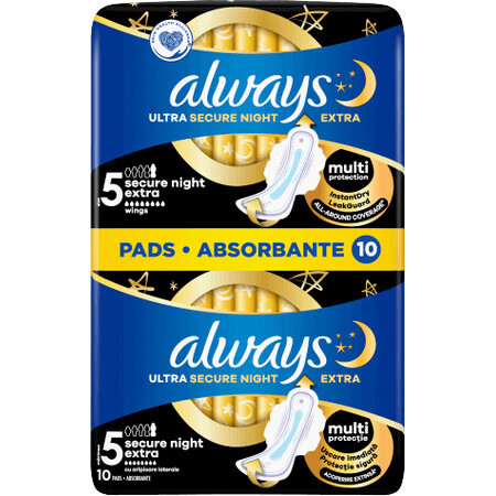 Always Ultra Sanitary Pads Secure Night Extra with wings 10 pcs