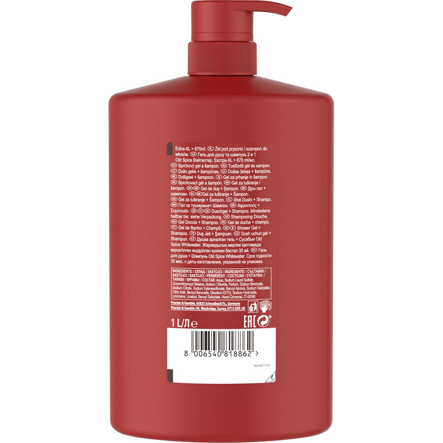 Old Spice Whitewater Gel de ducha y champú para hombre con fragancia fresca 1000 ml