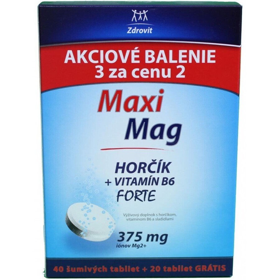 Zdrovit MaxiMag MaxiMag Magnesium+B6 FORTE 375 mg Spezialpackung, 60 Brausetabletten