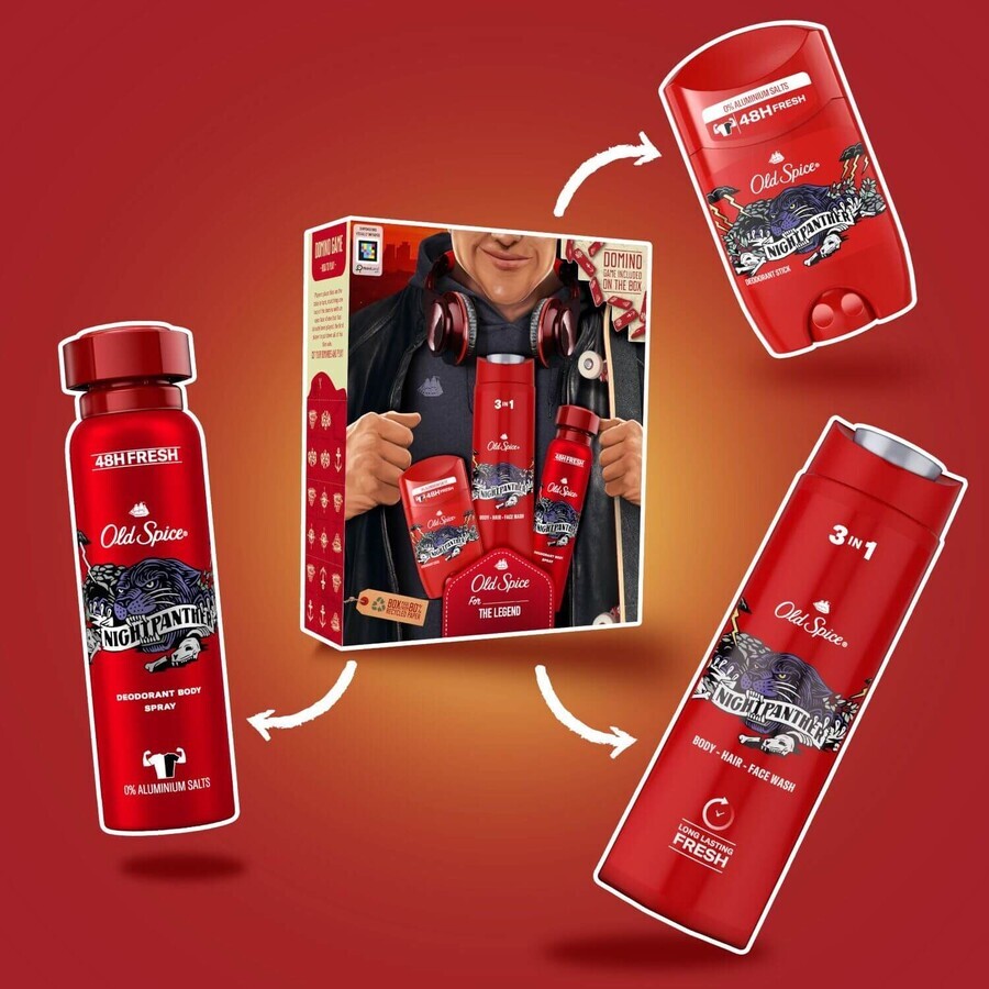 Old Spice City Explorer - cadeauset met vaste deodorant en spray, Night Panther douchegel