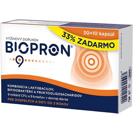 Biopron 9 Combinaison de lactobacilles, bifidobactéries et fructooligosaccharides 40 gélules