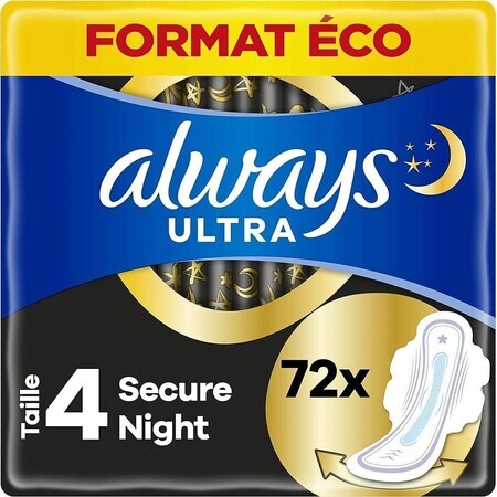 Always Ultra Night Safe Sanitary Napkins with wings 72 pcs