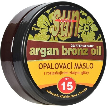 Vivaco Arganöl Sonnenschutzbutter mit Goldglitter SPF15, 200 ml