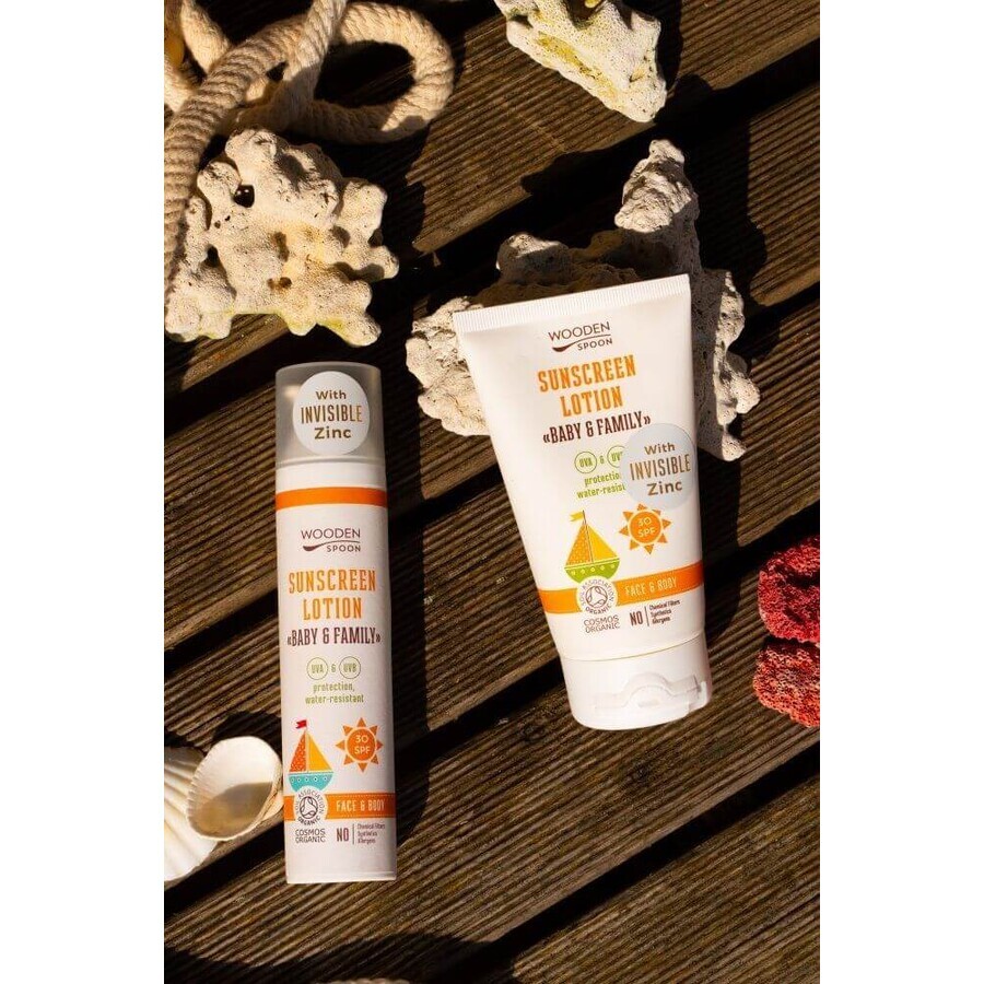 Loțiune de corp cu protecție solară Wooden Spoon Baby & Family SPF30, 100 ml