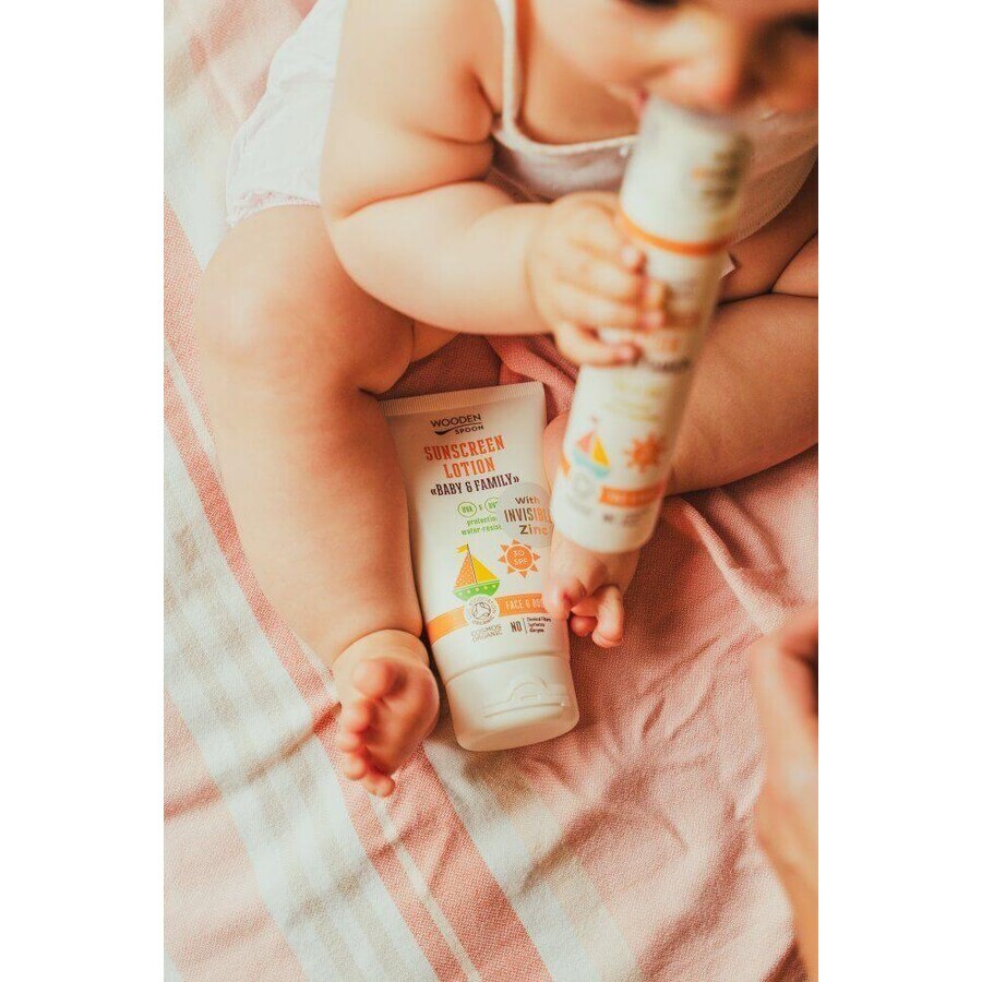 Loțiune de corp cu protecție solară Wooden Spoon Baby & Family SPF30, 100 ml