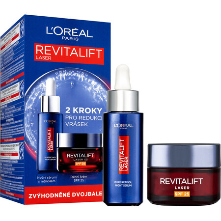 L'Oréal Paris Revitalift Laser sérum de nuit au rétinol pur 0,2%, 30 ml + Revitalift Laser X3 crème de jour SPF 25, 50 ml