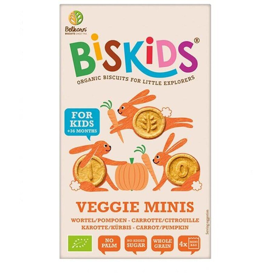 Belkorn BISkids Mini biscuits complets bio pour enfants aux carottes et au potiron sans sucre ajouté 120 g